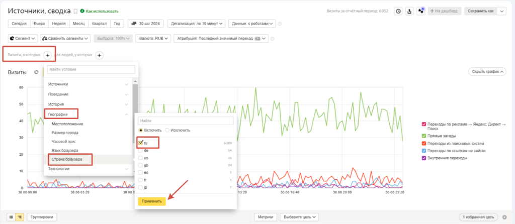 Яндекс.Метрика: Как выбрать фильтр