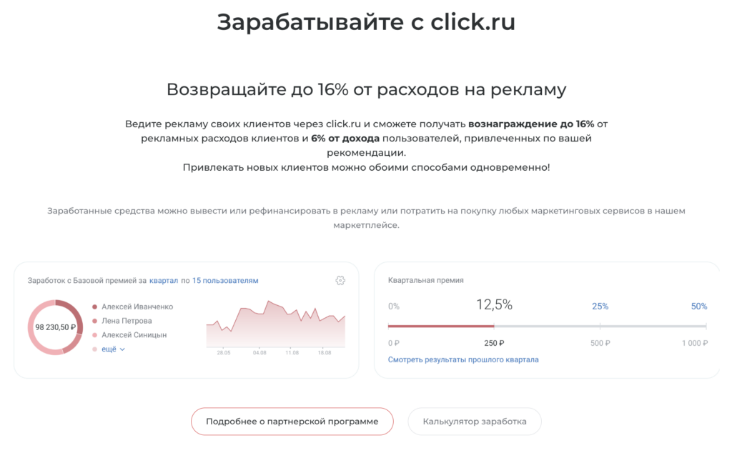 Партнерская программа с кешбэком от click.ru